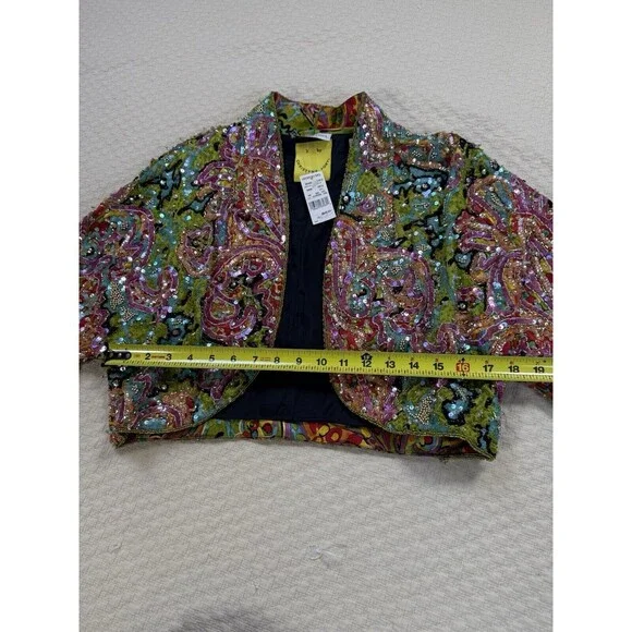 Henri Bendel x Christyne Forti Beaded Sequin Bolero Jacket Colorful Silk 10 NYE‎ - Picture 14 of 15